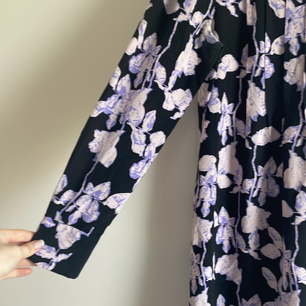 Diane Von Furstenberg Black and Purple Floral Long Sleeve Dress - Size S - Picture 4 of 8